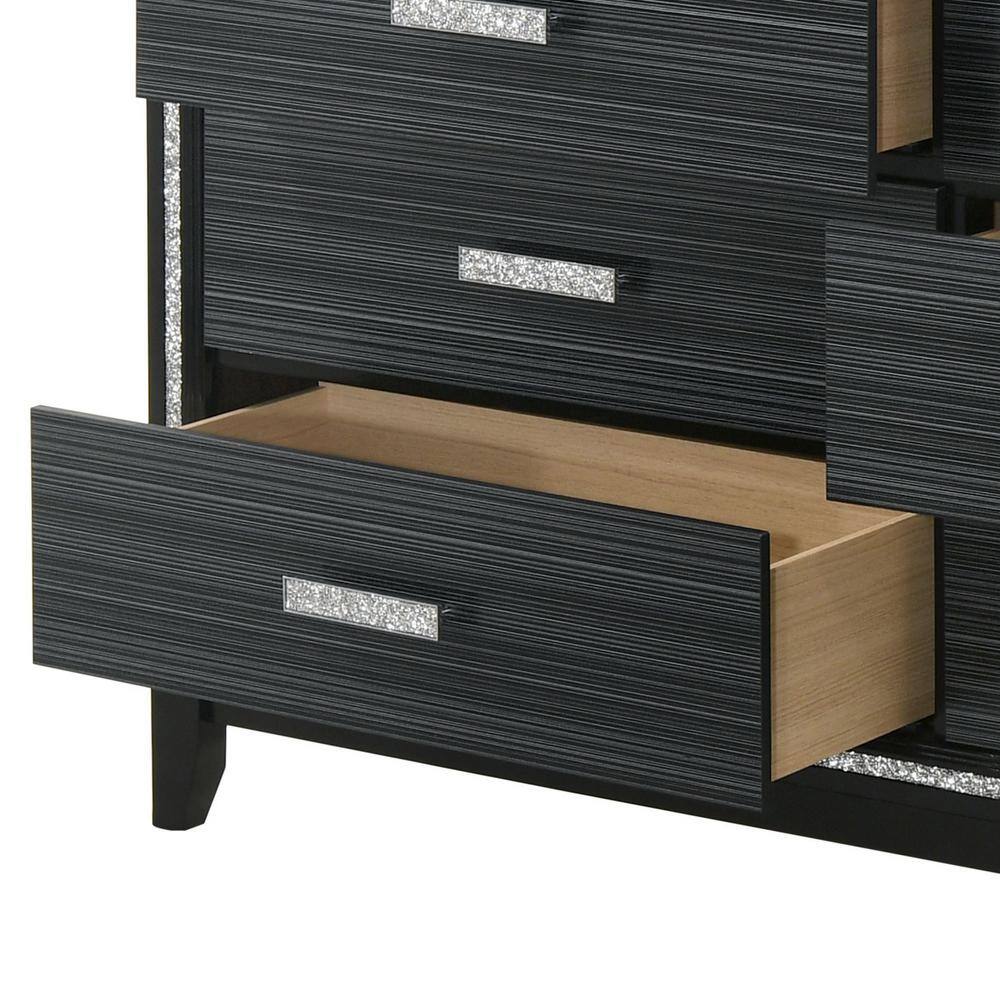 Haiden Double Black Dresser with Silver Trim and Felt Lined Drawers