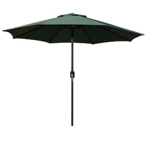 9 ft. Iron Cantilever Market Patio Umbrella, Outdoor Table Umbrella with 8 Sturdy Ribs, Push Button Tilt, Crank in Green