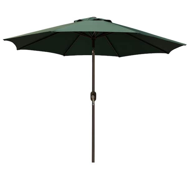 Phewnyzo 9 ft. Iron Cantilever Market Patio Umbrella, Outdoor Table Umbrella with 8 Sturdy Ribs, Push Button Tilt, Crank in Green