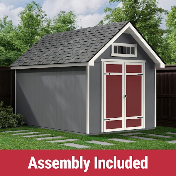 Assembly Included Tribeca 8 ft. W x 12 ft. D Wood Shed w/ Floor-Outdoor Storage w/ Gray Shingles (96 sq. ft.)