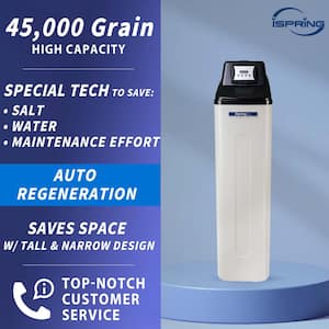 45,000 Grain Compact Whole House Water Softener w/ Backwash Feature for Households, Businesses, 1 in. NPT Inlet/Outlet