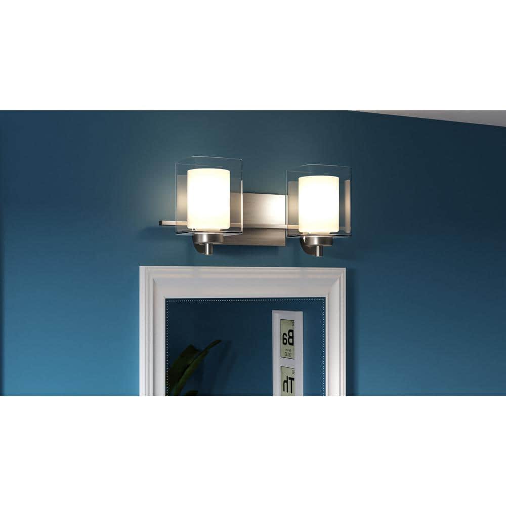 Kolt Brushed Nickel 2-Light Dimmable Vanity Light with Frosted Glass Shades