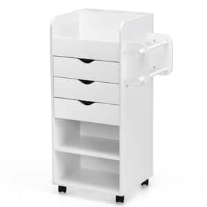 19.5 in. Wide White Rolling Storage Cart Storage Cabinet with Drawers Shelves Lockable Casters Bookcase