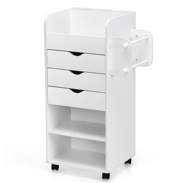 HONEY JOY 19.5 in. Wide White Rolling Storage Cart Storage Cabinet with Drawers Shelves Lockable Casters Bookcase