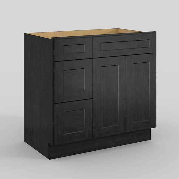 Hausvita 36 in. W x 21 in. D x 34.5 in. H in Shaker Charcoal Plywood Ready to Assemble Floor Vanity Sink Base Kitchen Cabinet