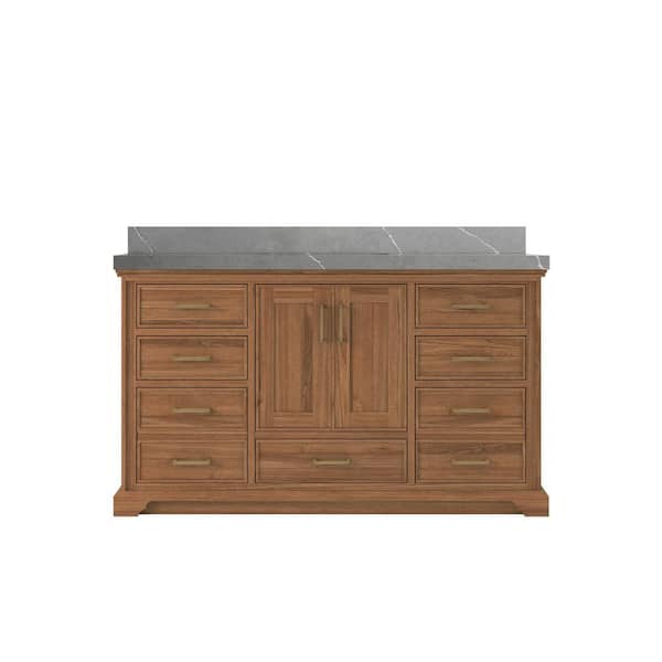 Willow Collections Charlotte Teak 60 in. W x 22 in. D x 36 in. H Single Sink Bath Vanity in Dark Natural with 2 in. Piatra Quartz Top