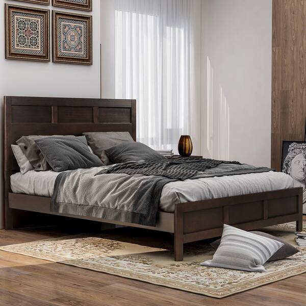 Spaco 83 In Rich Brown Wood Frame Classic King Platform Bed No Box Spring Needed Smb Wf280960aad Spaco 83 In Rich Brown Wood Frame, King Platform Bed No Box Spring Needed