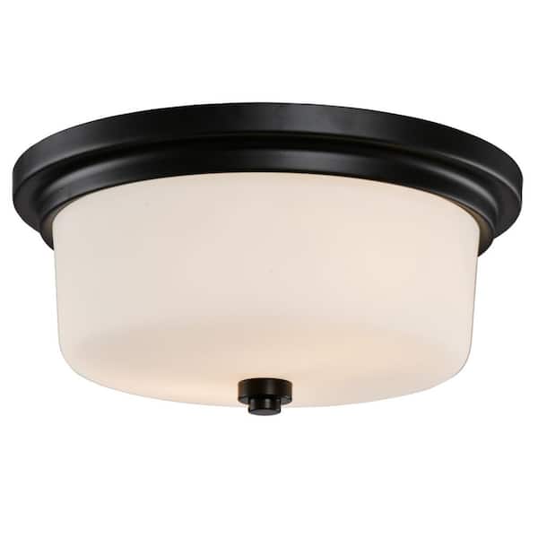 Design House Aubrey 13 in. 2-Light Matte Black Semi-Flush Mount Ceiling Light