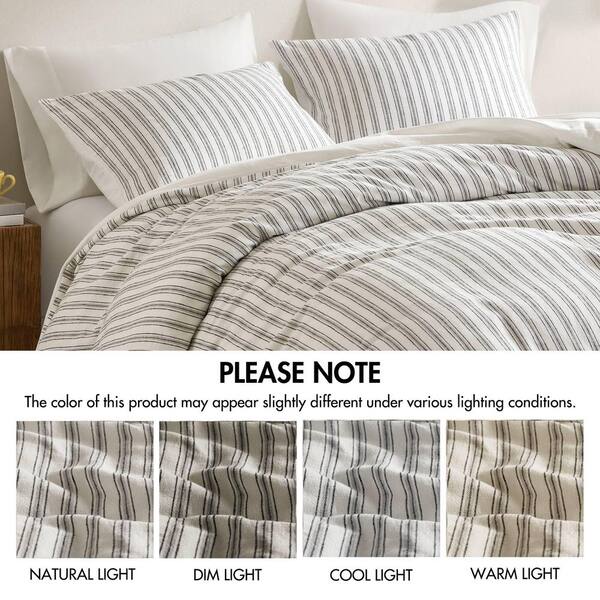 3-Pieces King Stripe Pattern Cotton Blend Duvet Cover Set Tan