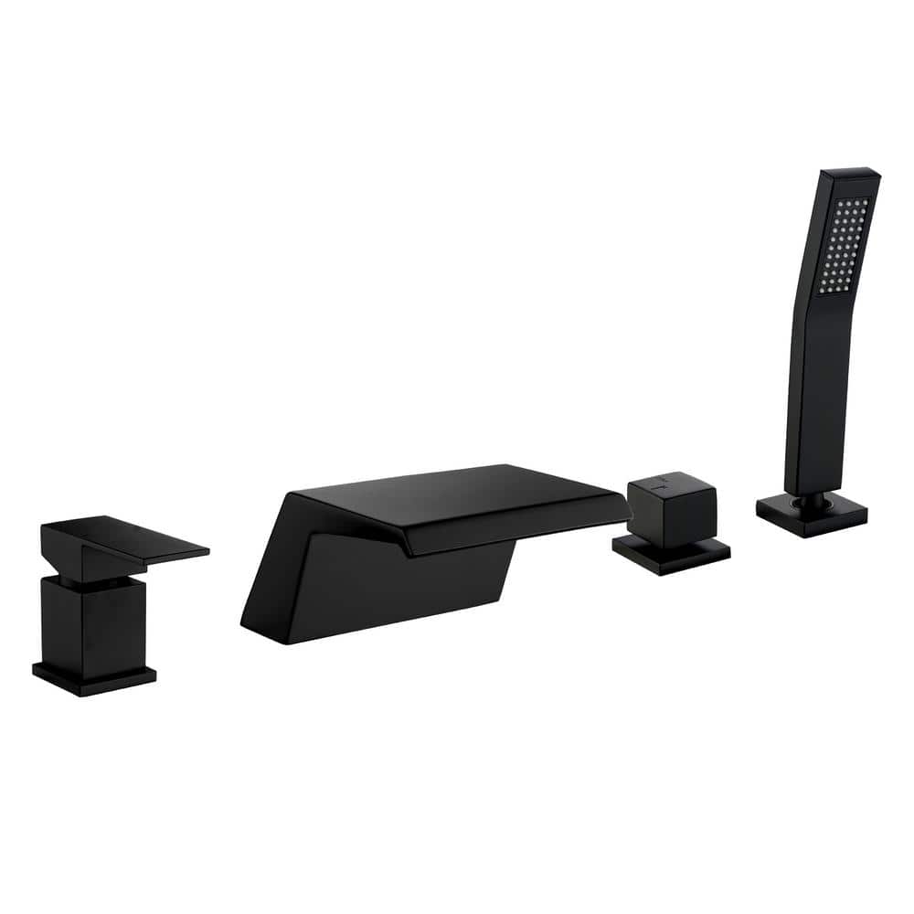 Fapully Single-Handle Deck Mount Waterfall Roman Tub Faucet with Hand ...