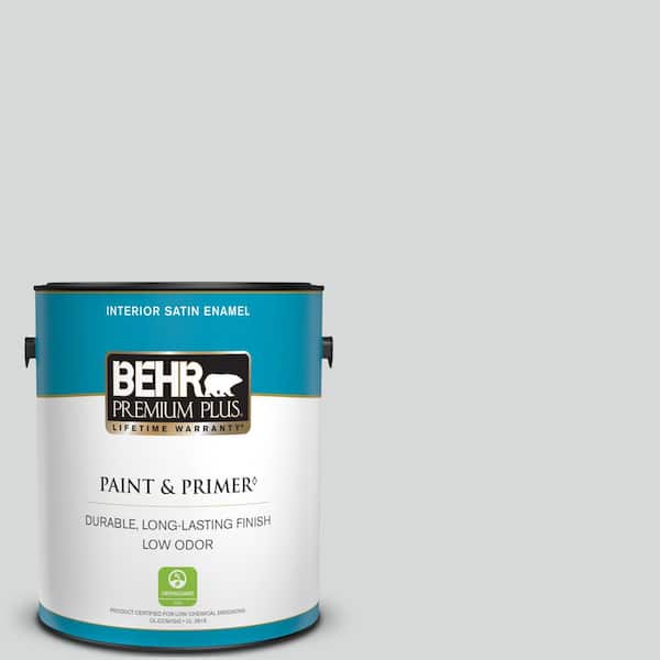 BEHR PREMIUM PLUS 1 gal. #MQ3-25 Gray Shimmer Satin Enamel Low Odor Interior Paint & Primer