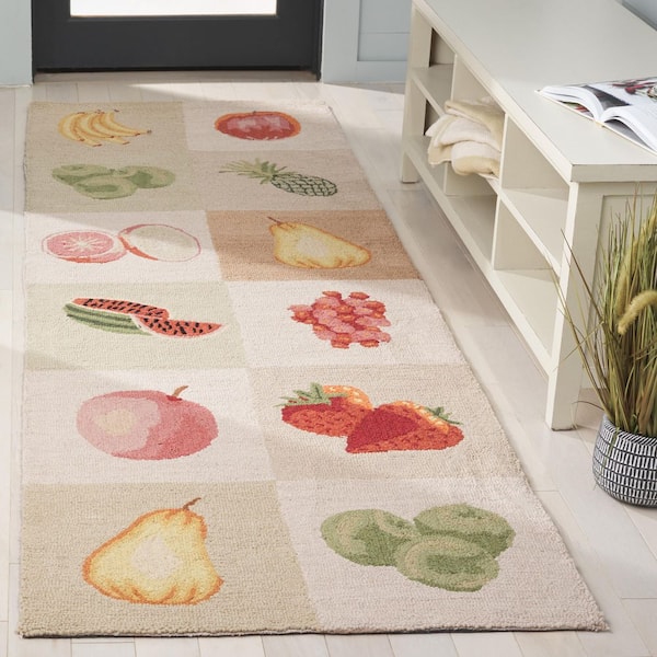 Chelsea 3 ft. x 6 ft. Ivory Fruits Geometric Runner Rug