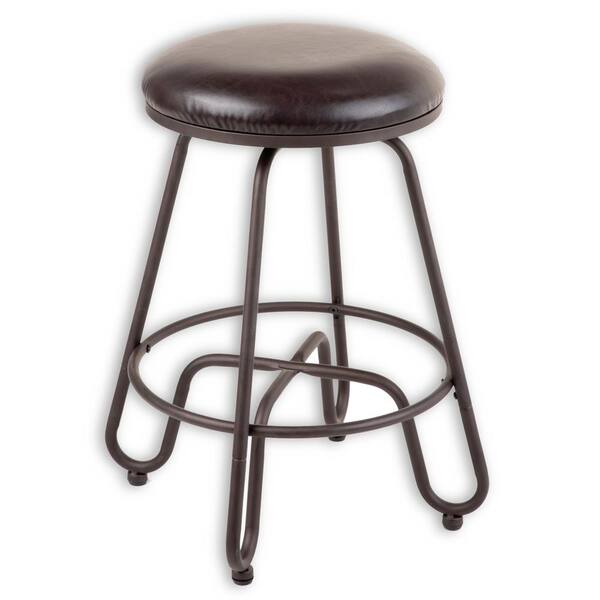 Fashion Bed Group Denver 26 in. Metal Counter Stool with Backless Brown Upholstered Swivel-Seat and Umber Metal Frame Finish