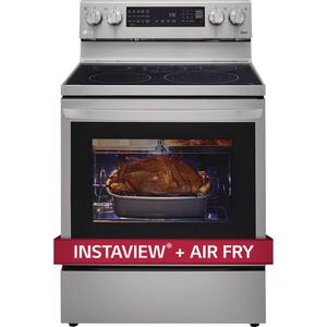 6.3 cu. ft. Smart True Convection InstaView Electric Range Single Oven with Air Fry in Printproof Stainless Steel