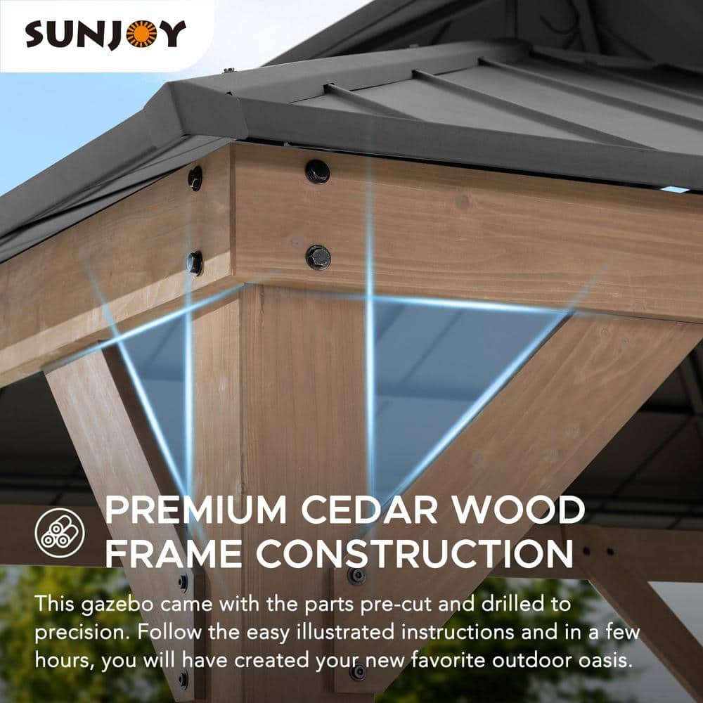 Sunjoy 11' x 11' Cedar Frame Gazebo with Steel Roof