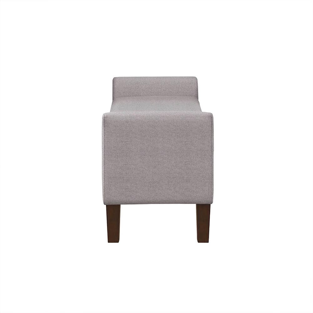 Light Grey Upholstered Flip-Top Storage Bench with Dark Wood Legs