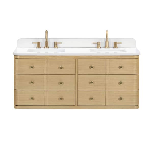 Serena 61 in. Double Sink White Oak Bath Vanity with White Engineered Stone Top