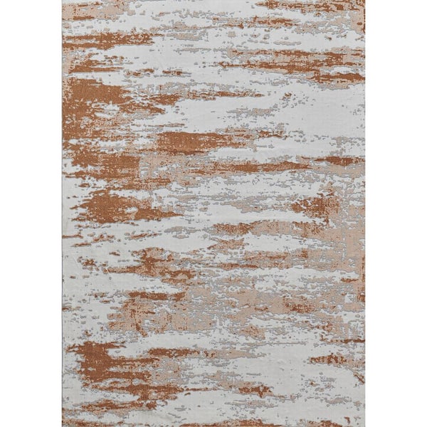 Abstract Design Gray Brown Rust 7.5 ft. x 10.5 ft. Polyester Rectangle Area Rug, Machine Washable