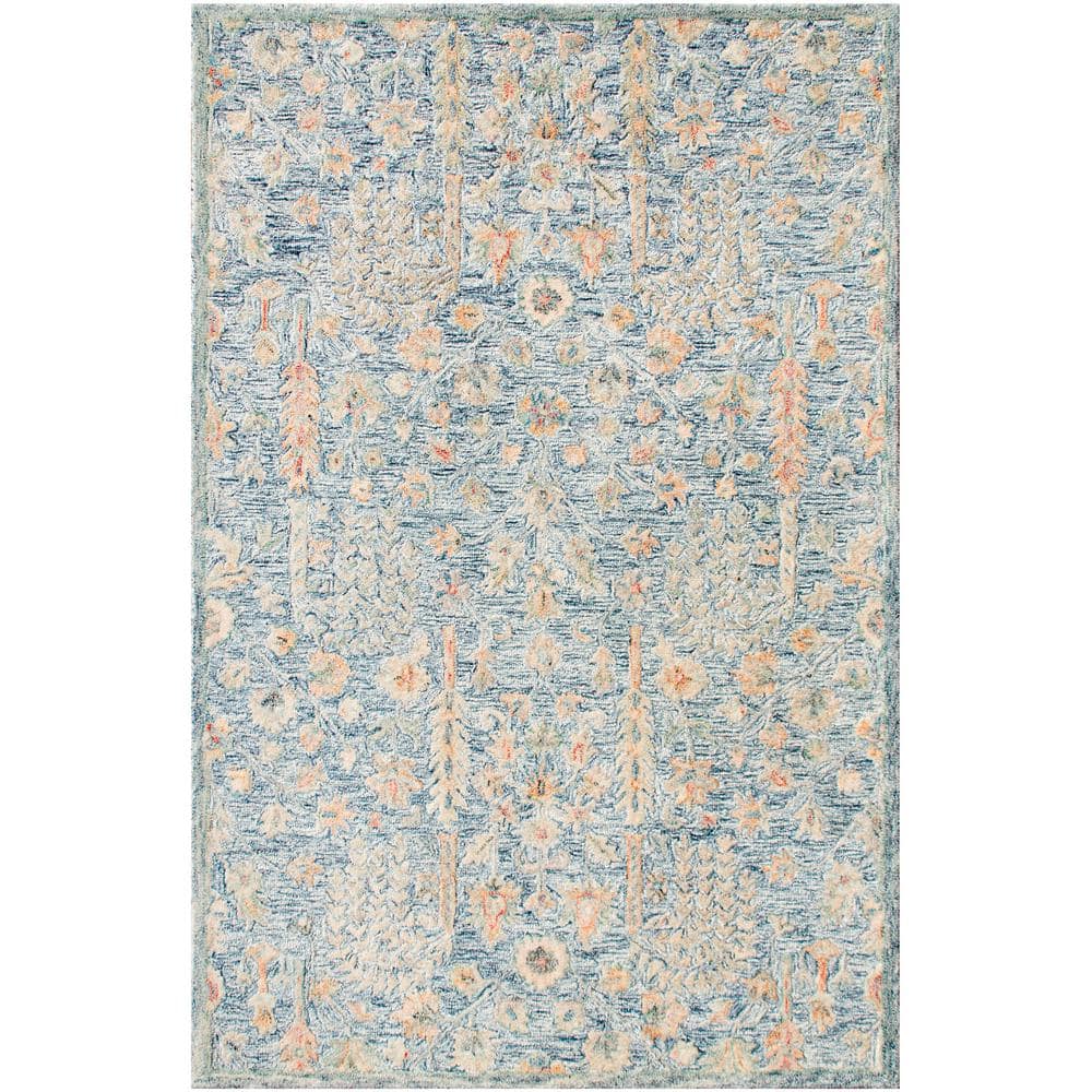 Valerie Blue/Ivory 5 ft. x 7 ft. 9 in. Abstract Floral Wool Indoor Area Rug