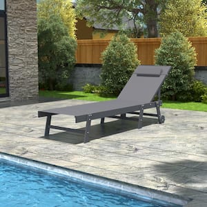 HDPE Chaise Lounge Chairs for Outside With 5-Position Recline Patio Furniture Fully Flat Daybed With Pillow, Gray