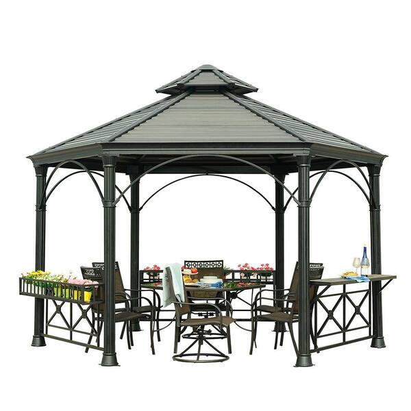 Sunjoy Holden 13.75 ft. x 12 ft. Black Hard Top Gazebo