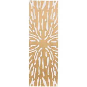 Wooden Gold Abstract Carved Starburst Wall Art with White Backing