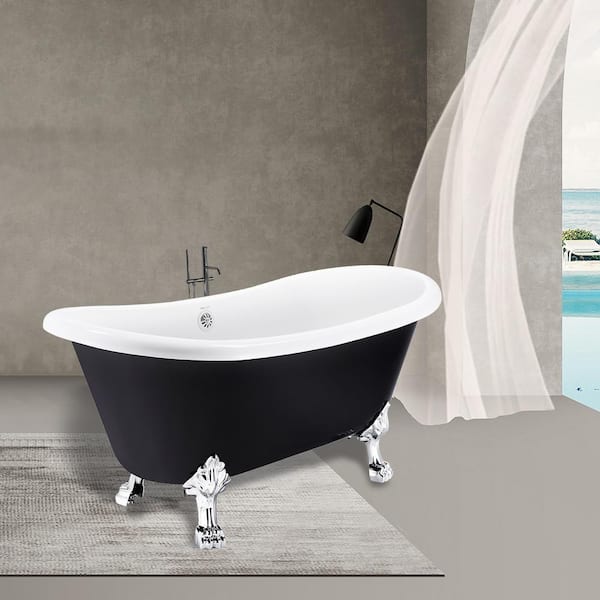 UPIKER Luxurious 59 in. Acrylic Clawfoot Bathtub Non-Whirlpool Soaking Bathtub in Black