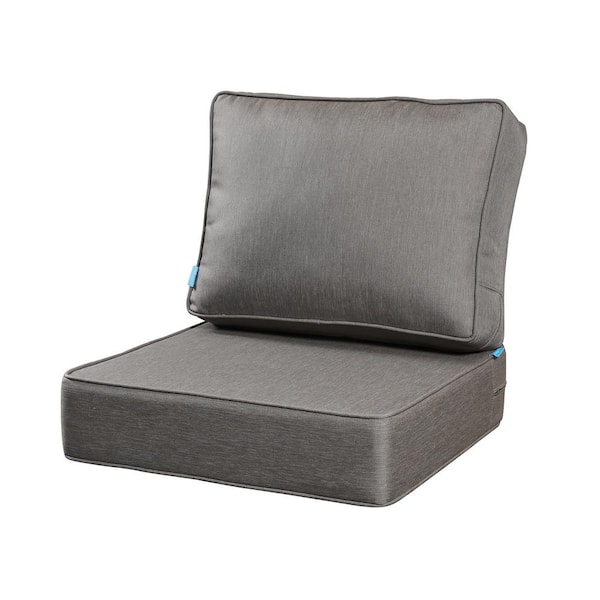 BLISSWALK Outdoor Deep Seat Square Cushion/Pillow Set 24x24" 18x24", for Lounge Chair Loveseat Bench (Gray)