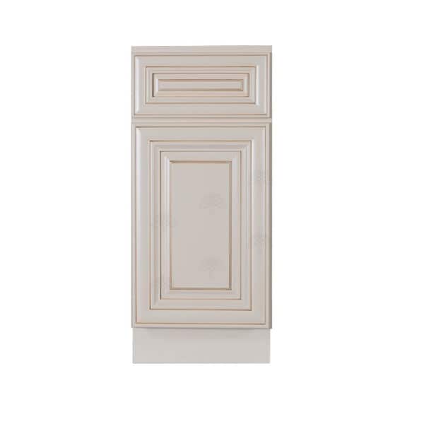 LIFEART CABINETRY Princeton Assembled 18 in. W x 34.5 in. H x 24 in. D Base Cabinet with 1-Door and 1-Drawer in Creamy White Glazed