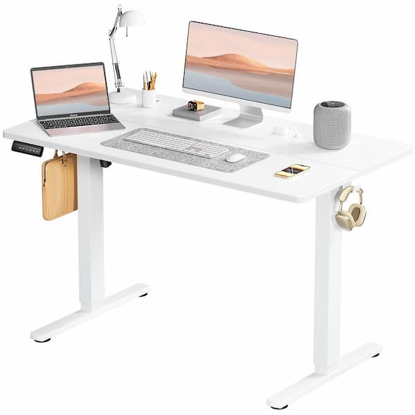 FIRNEWST 48 in. Rectangular White Electric Standing Computer Desk Height Adjustable Sit or Stand Up