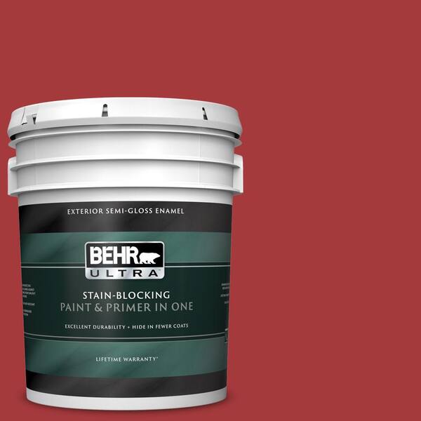 BEHR ULTRA 5 gal. #UL100-7 Geranium Semi-Gloss Enamel Exterior Paint and Primer in One