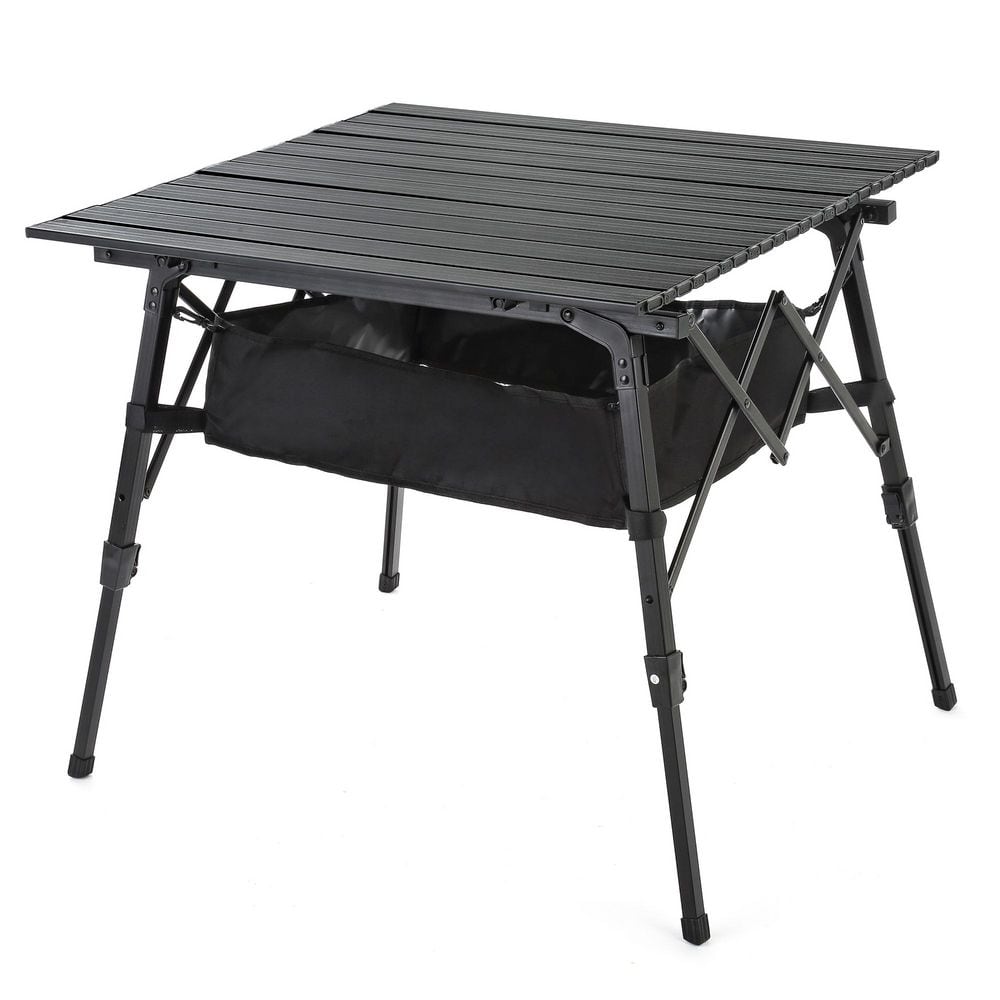 Black Aluminum Height-Adjustable Roll-Up Folding Camp Table with Under-Table Mesh Storage and Carry Bag price history on PriceWatchPro