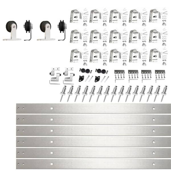 HOMACER 20 ft./240 in. Brushed Nickel Double Track Bypass U-Shape Sliding Barn Door Hardware Kit - T-Shape Design Roller