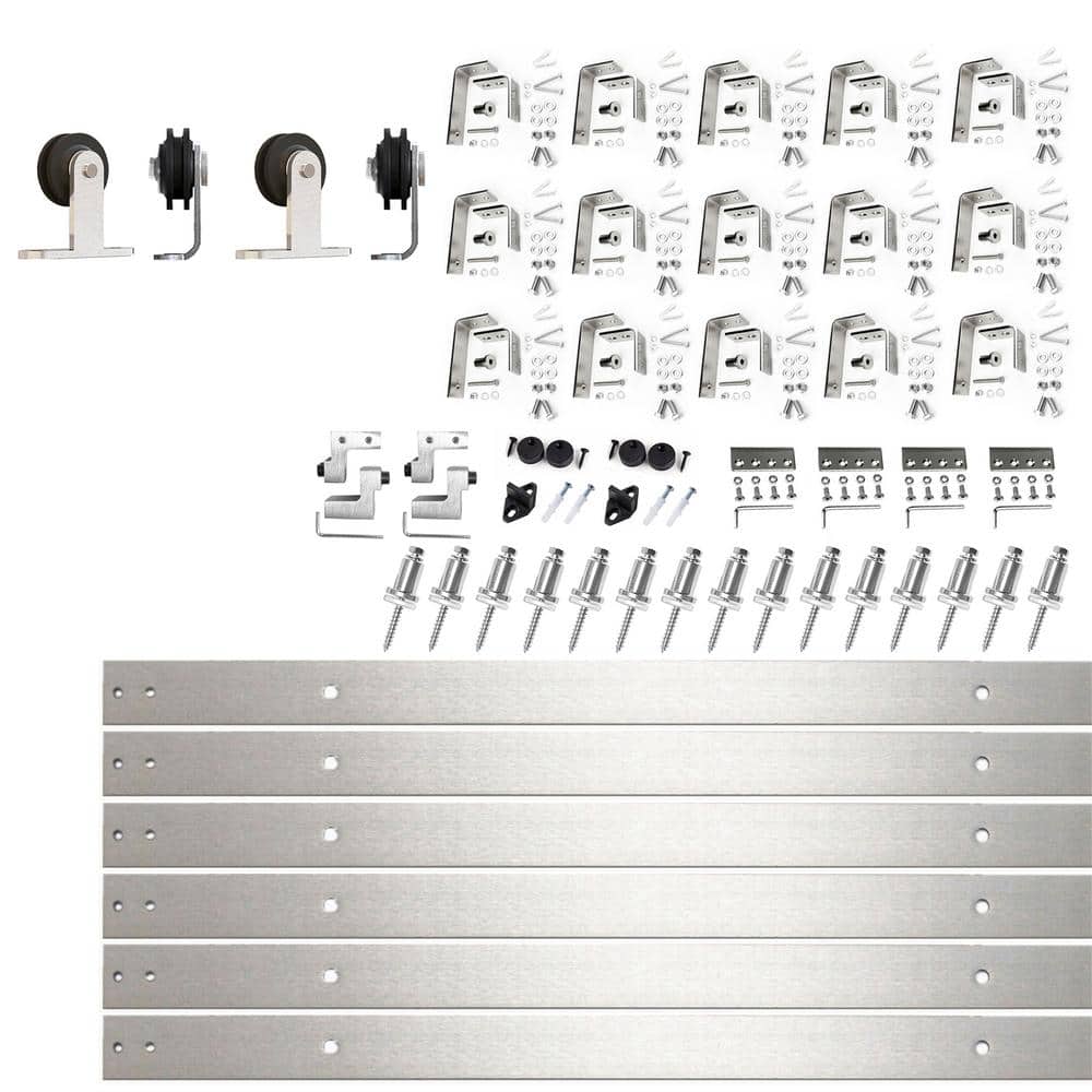 18 ft./216 in. Brushed Nickel Double Track Bypass U-Shape Sliding Barn Door Hardware Kit - T-Shape Design Roller price history on PriceWatchPro