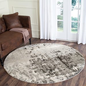 Retro Light Gray/Gray 4 ft. x 4 ft. Round Floral Area Rug