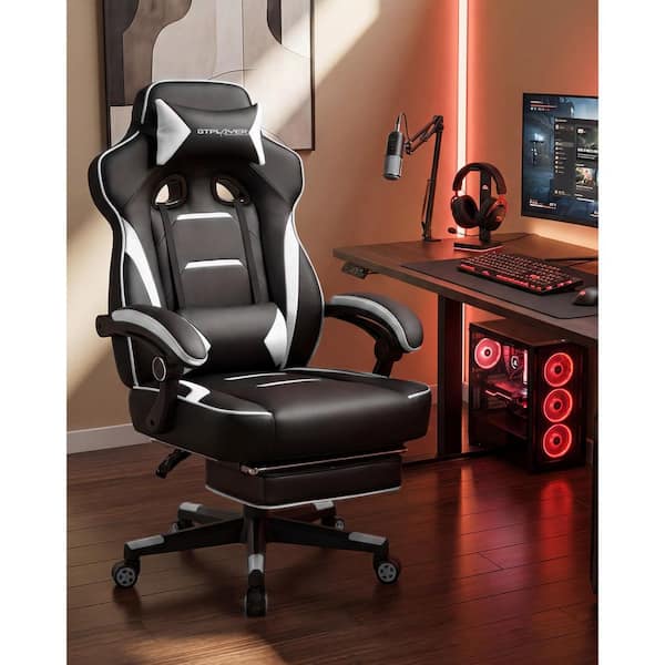 ComHoma Faux Leather Gaming Chair with Footrest Racing Style