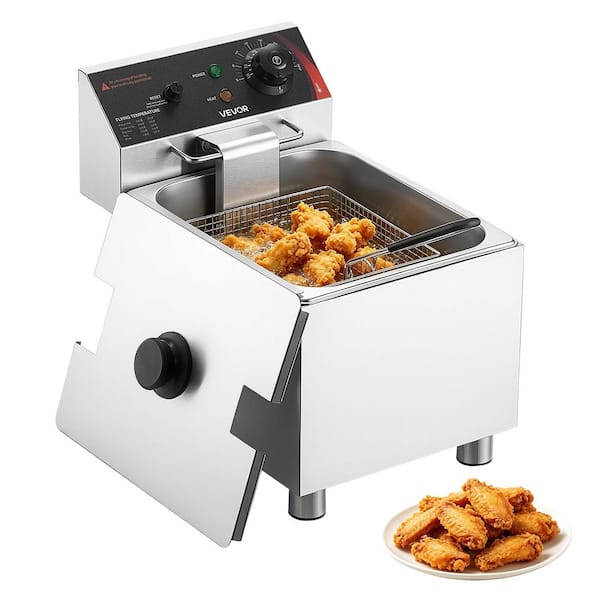 Commercial Electric Deep Fryer, 12.15 Qt., 1750W Silver Stainless Steel Deep Fryer with Basket, Lid, Temp Control