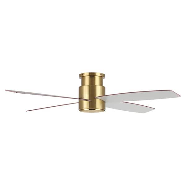WINGBO 44 in. Flush Mount DC Gold and Black/White Indoor Ceiling Fan without Lights, 4-Reversible Blades