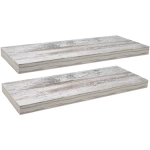 9 in. x 24 in. x 1.5 in. Rustic Light Gray Distressed Wood Decorative Wall Shelves with Brackets (2-Pack)