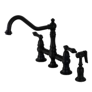 Duchess 2-Handle Bridge Kitchen Faucet with Side Sprayer in Matte Black