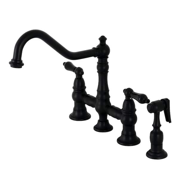 Duchess 2-Handle Bridge Kitchen Faucet with Side Sprayer in Matte Black