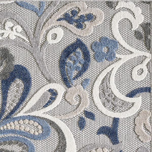 Blue, Gray 3 ft. x 5 ft. Woven Polypropylene Indoor/Outdoor Area Rug