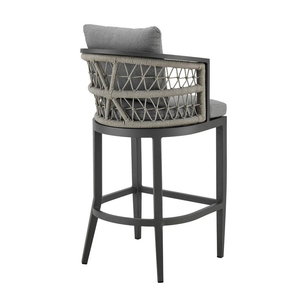 Zella Gray Aluminum Outdoor Counter Stool with Cushions