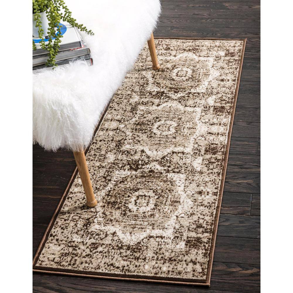 Chocolate Brown Medallion Synthetic Runner Rug 2' x 6'