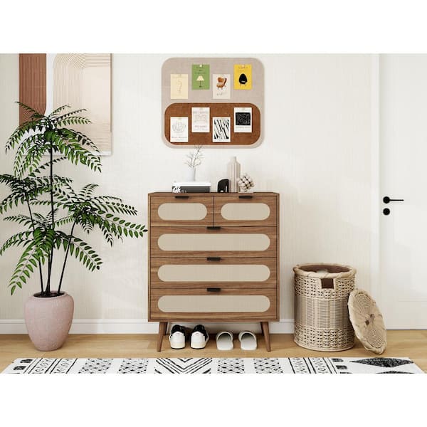 Tahanbath 5-Drawer Cabinet, Accent Storage Cabinet, Suitable for Living Room, Bedroom, Dining Room, Study in Walnut
