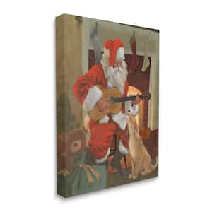 "Santa Clause Playing Guitar Family Dog Singing" by Jacob Green Unframed People Canvas Wall Art Print 36 in. x 48 in.