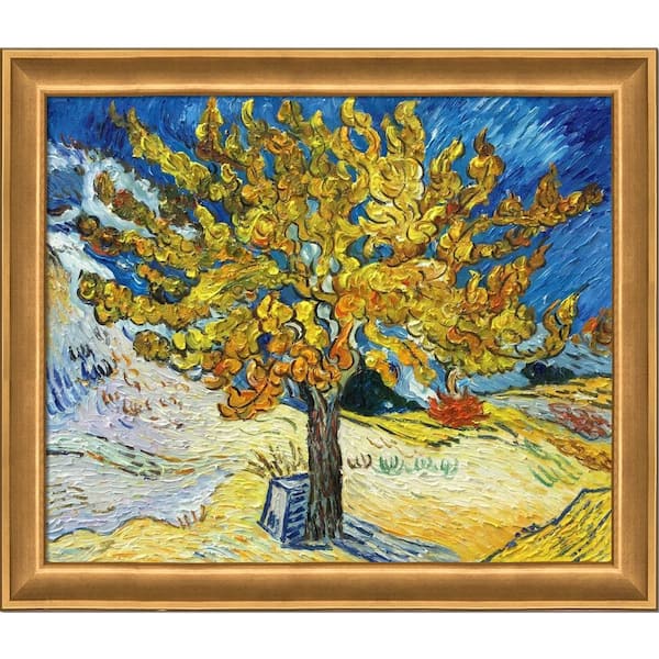 LA PASTICHE The Mulberry Tree by Vincent Van Gogh Muted Gold Glow Framed Nature Oil Painting Art Print 24 in. x 28 in.