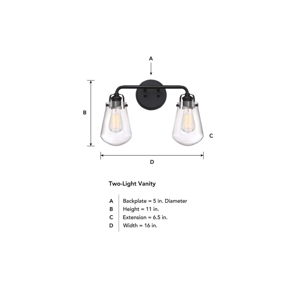 Elliott Vintage Matte Black 2-Light Bath Vanity Wall Sconce