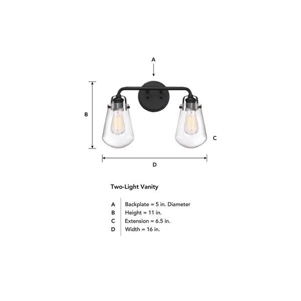 Designers Fountain - Elliott 16 in. 2-Light Matte Black Industrial Wall Sconce with Clear Glass Shades