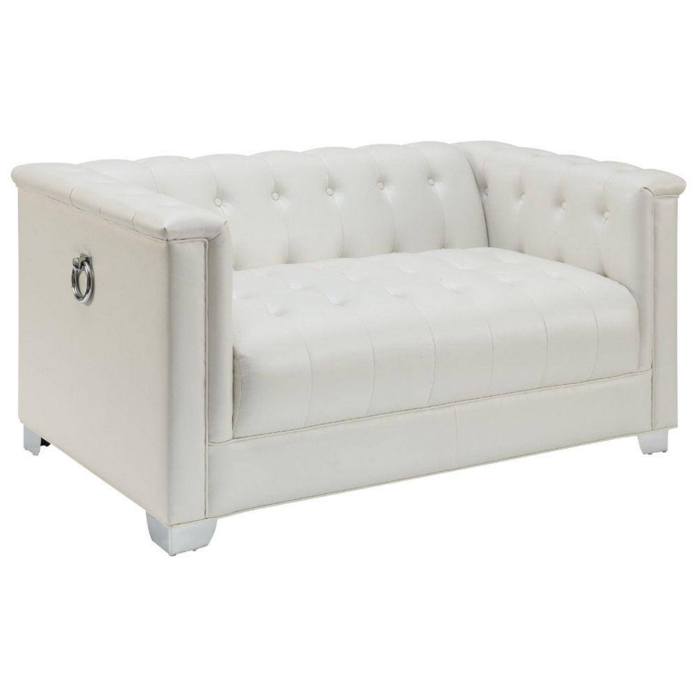 Benjara 60 in. White Solid Faux Leather 2Seater Loveseat with Button